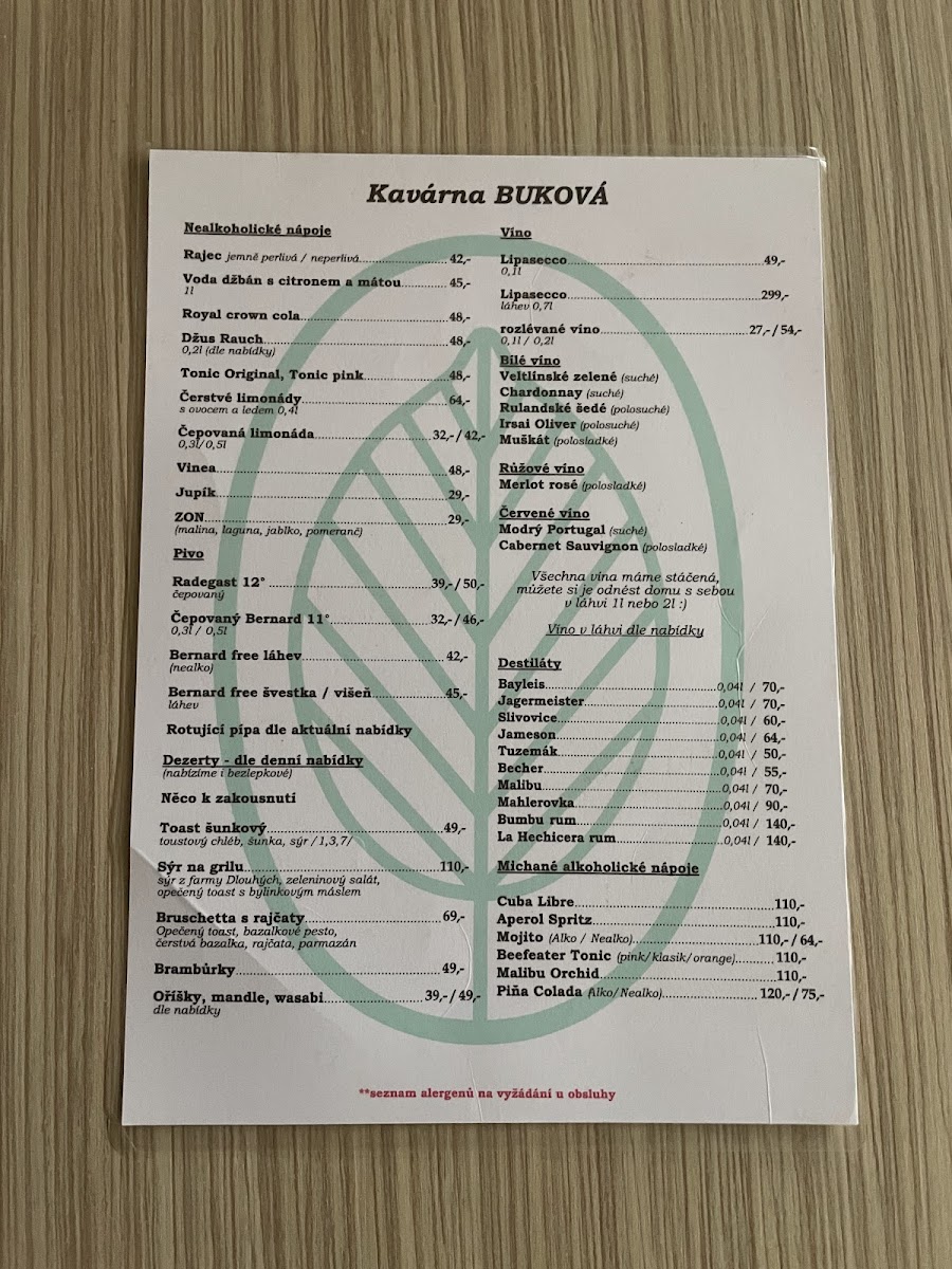 Menu Kavárna Buková-1